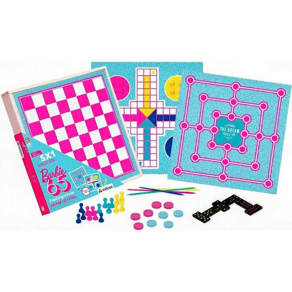 Jogo 5 em 1 Barbie Damas Ludo Trilha Dominó Pega Varetas