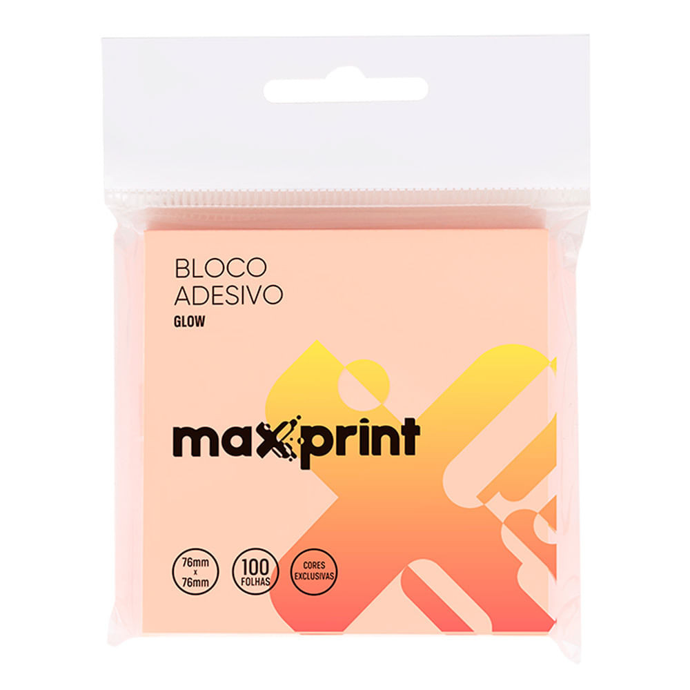 Bloco Adesivo Glow 76x76MM 100 Folhas Maxprint - Stationery