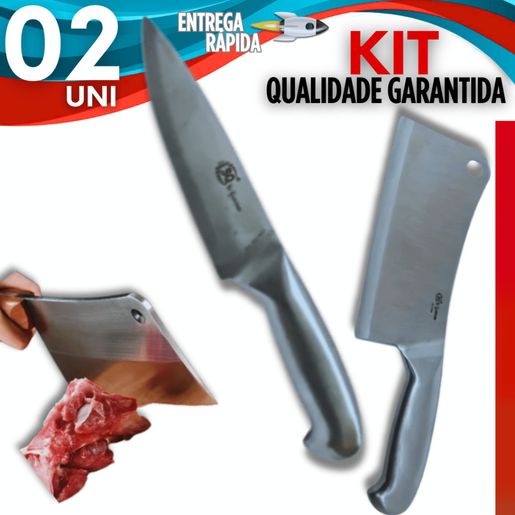 Combo Especial Linha Premium Faca Peixaria 7" Linha Texas + Cutelo 6" Profissional Casa Cozinha Bar