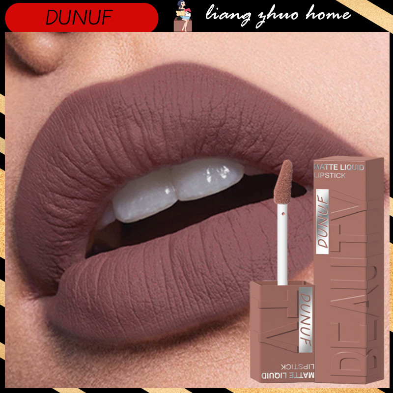 DUNUF Batom Líquido Fosco , 8 Cores , Nude , Marrom , Veludo , Sexy , Vermelho Escuro , Esmalte Labial , Copo Antiaderen