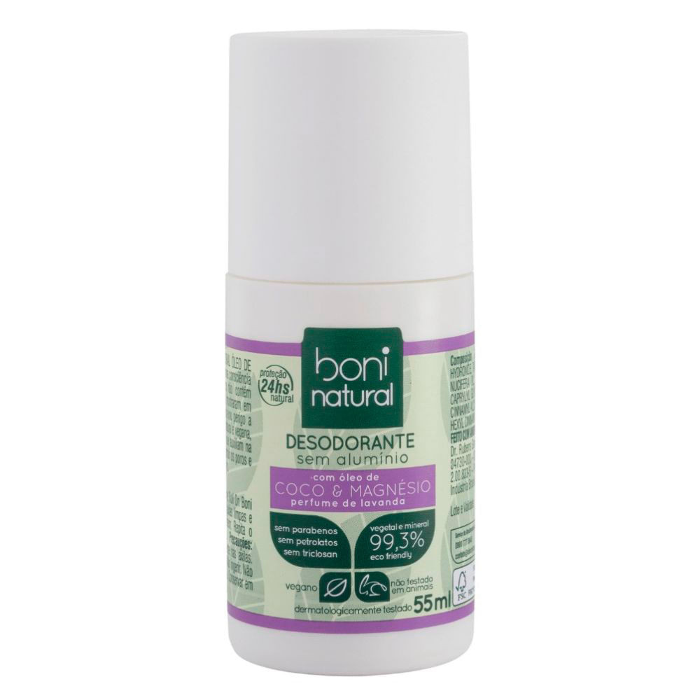 Desodorante Boni Natural Roll-on com Óleo de Coco e Magnésio Sem Alumínio 55ml - Beauty