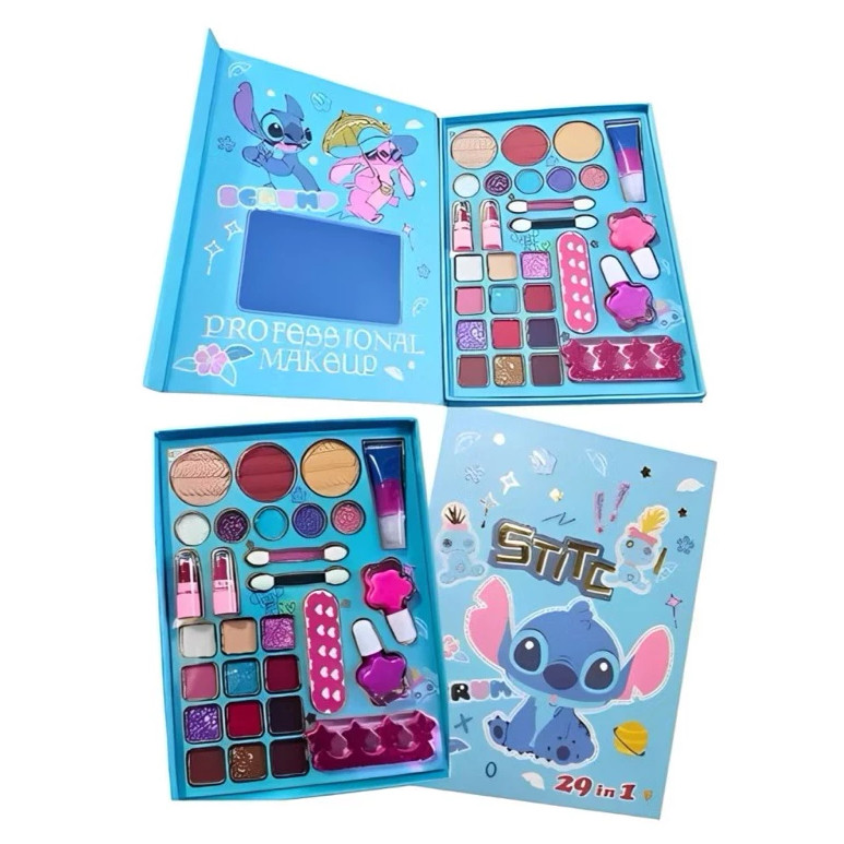 Conjunto de maquiagem Stitch Kids 29 em 1 e paletas de sombras Hello Kitty 9 e 18 em Oferta na Shopee