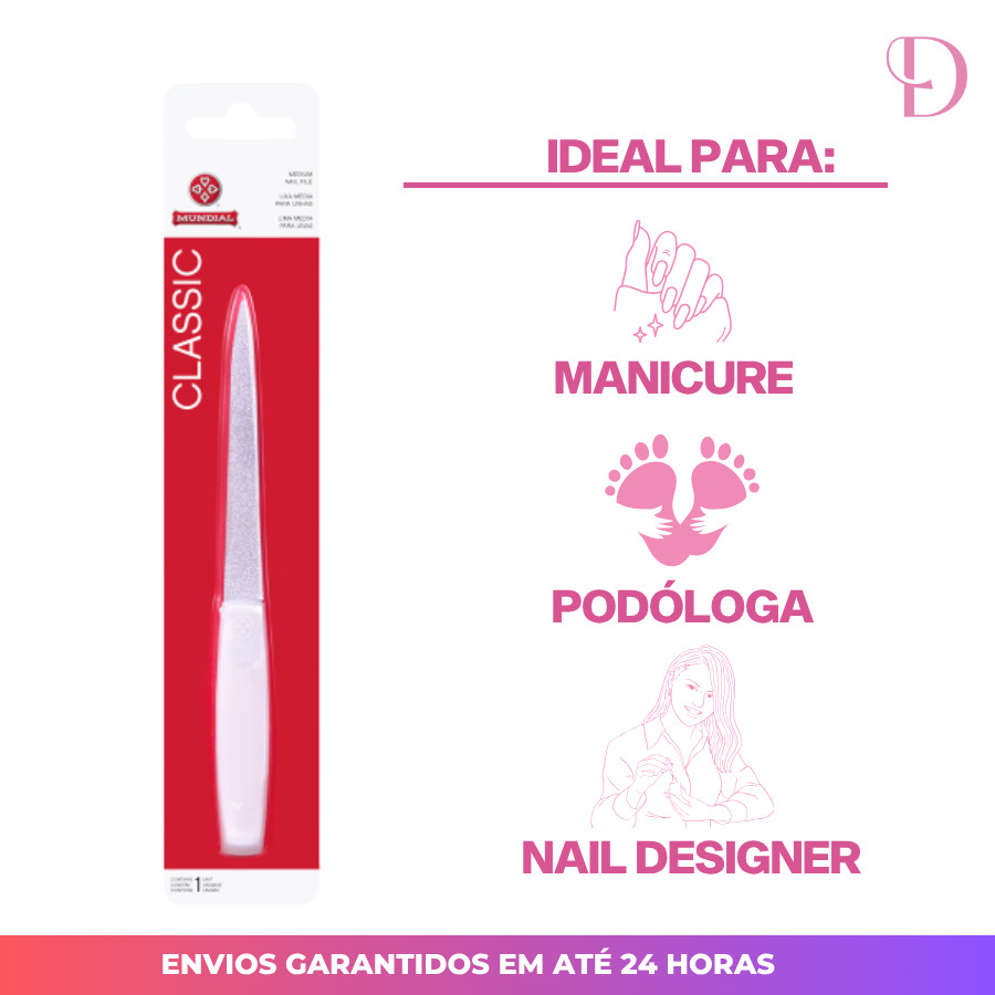 Kit 2 Lixas de Unha Metálica L1196-6BP Classic Média Mundial