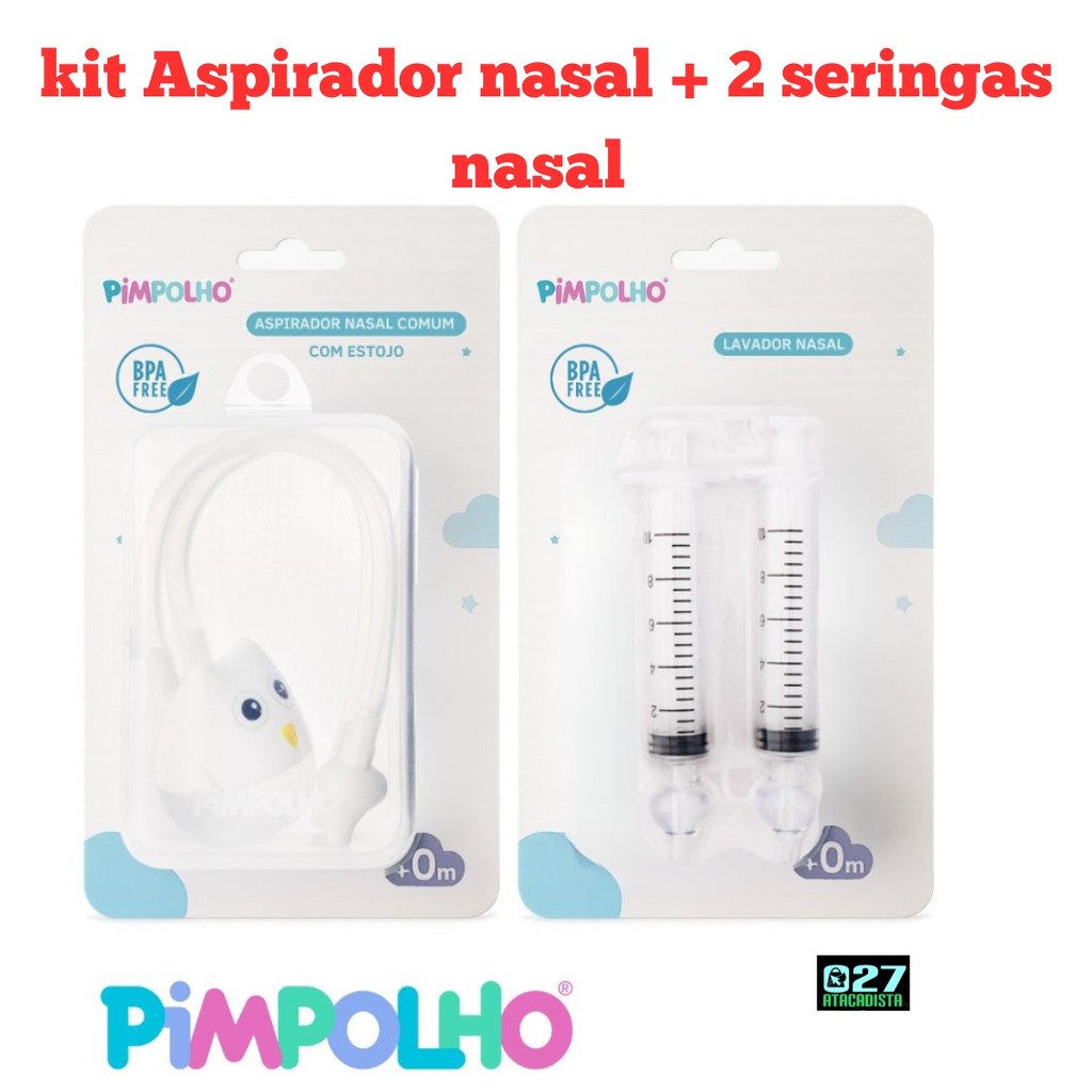 kit higiênico infantil lavagem nasal bebe aspirador nasal e 2 seringas lavagem nasal - Pimpolho