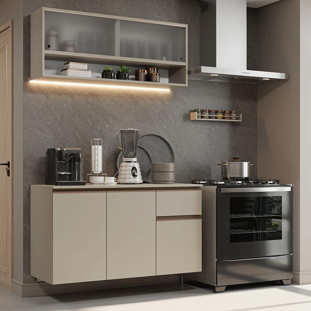 Armário de Cozinha Compacta 120 cm Suspensa Crema Nice Madesa 04 em Oferta na Shopee
