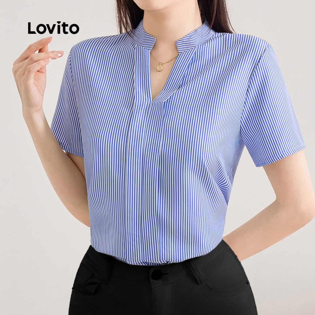 Lovito Elegante Blusa de Primavera/verão Azul para mulheres L243AD605