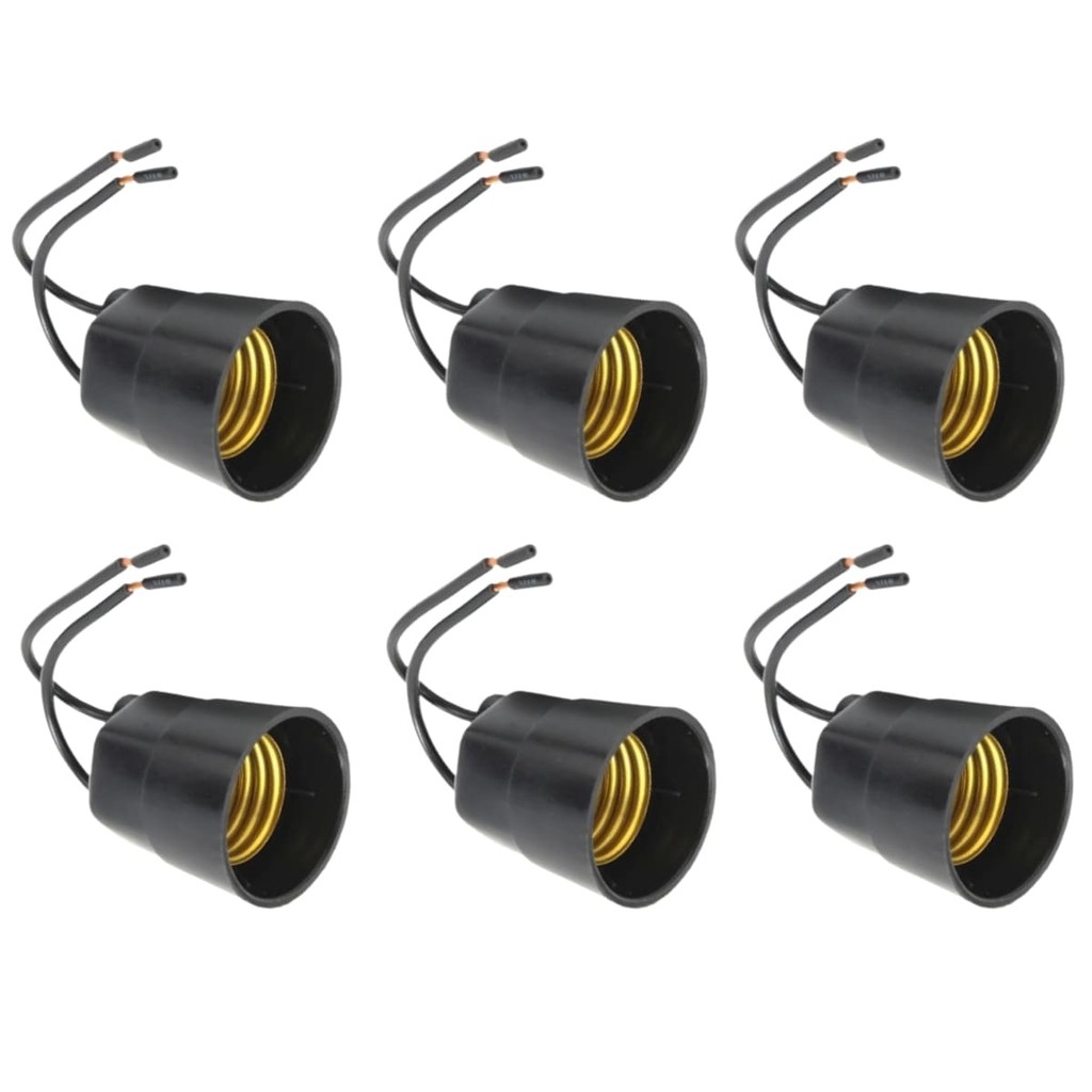 Kit 6 Soquetes com Rabicho Minion Preto Bocal para Lâmpada E27 Utilimix Conector de Luz Instalação Elétrica Casa Obra