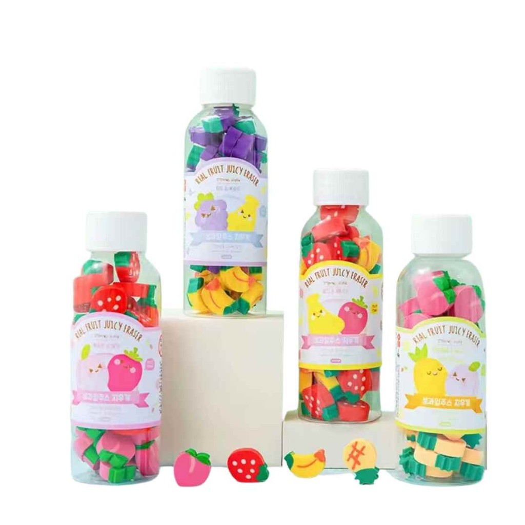 BORRACHAS DE APAGAR ESCOLAR DIVERTIDA MINI FRUTAS EM GARRAFA em Oferta na Shopee