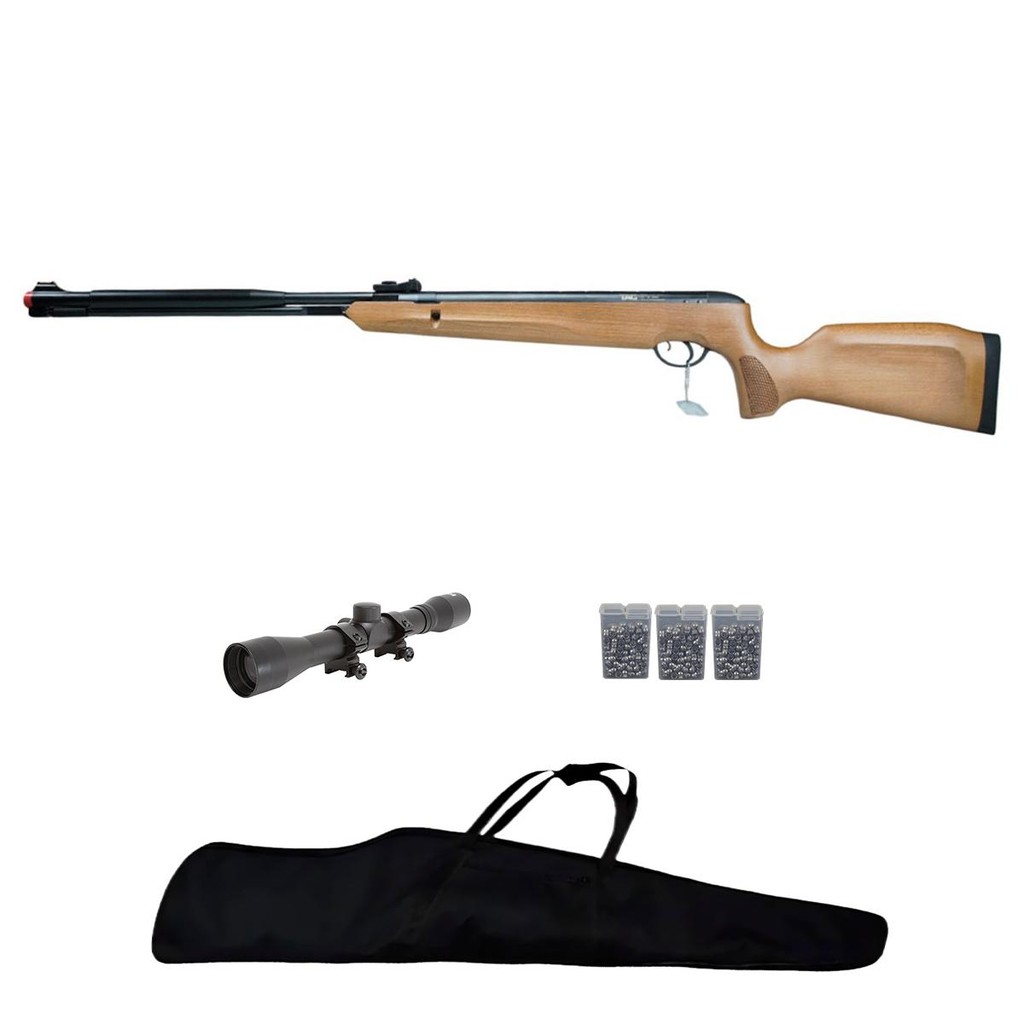 Carabina de Pressão Naja Wood 2.0 5.5mm Pistão Nitro 60kg - Tag + Capa + Luneta 4x32 + 3 Chumbos em Oferta na Shopee