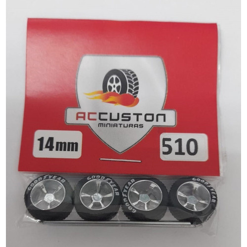 Rodas com pneu de borracha Para Customização de Hot Wheels Matchbox 1/64  Ac Custon  14 mm modelo 510 Perfil Baixo