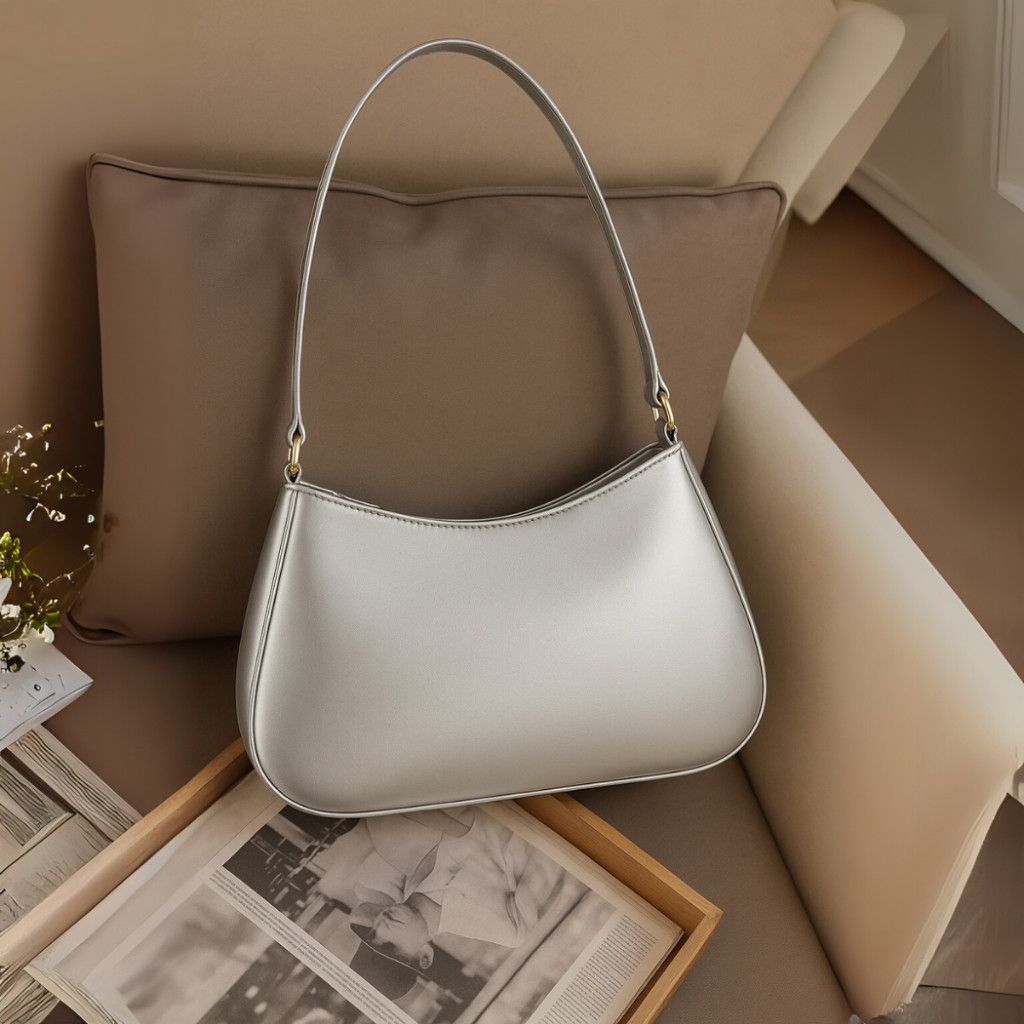 Bolsa Feminina De Ombro Baguete Metalizada Moda Casual Meia Lua Mistermah