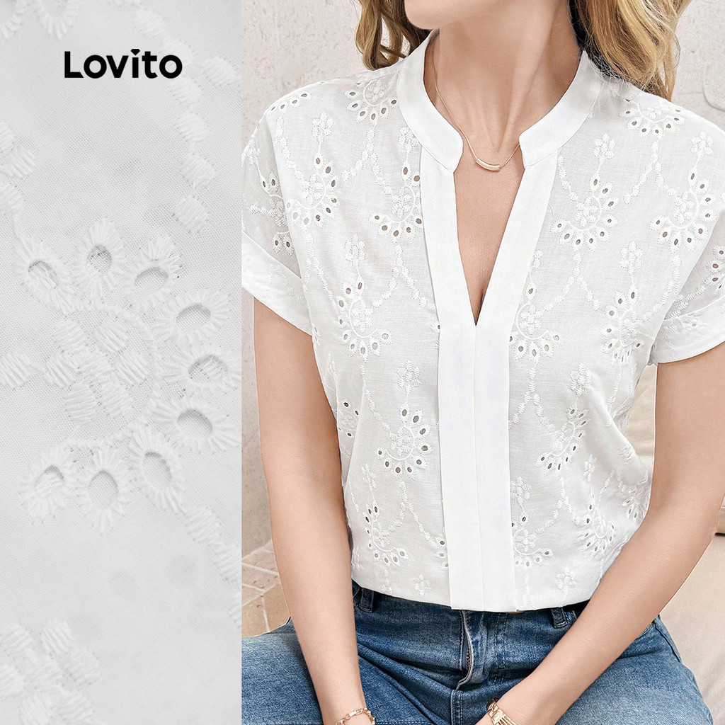 Lovito Blusa Casual de Tecido Costurado para Primavera/verão para mulheres L143ED375