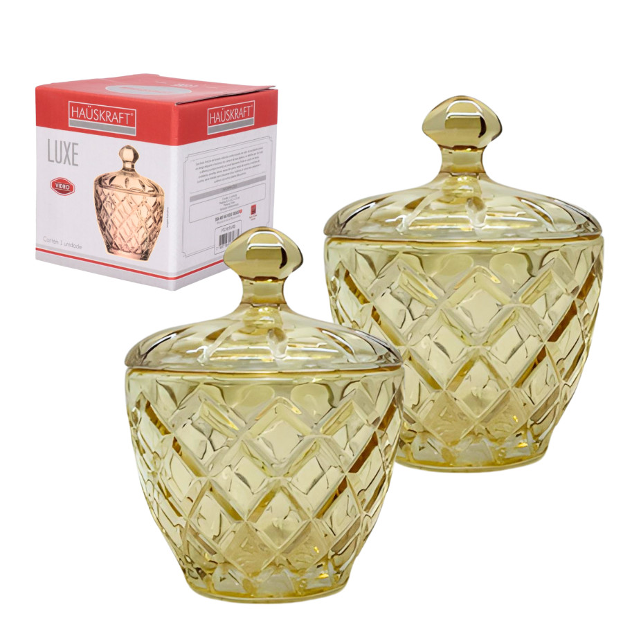 Kit 2 Potiche Bombonier Baleiro Vidro Decoração Luxe Bala Com Tampa