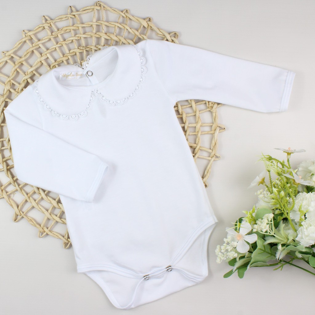 Body Bebê Menina Manga Longa Amanda Com Acabamento Rendinha