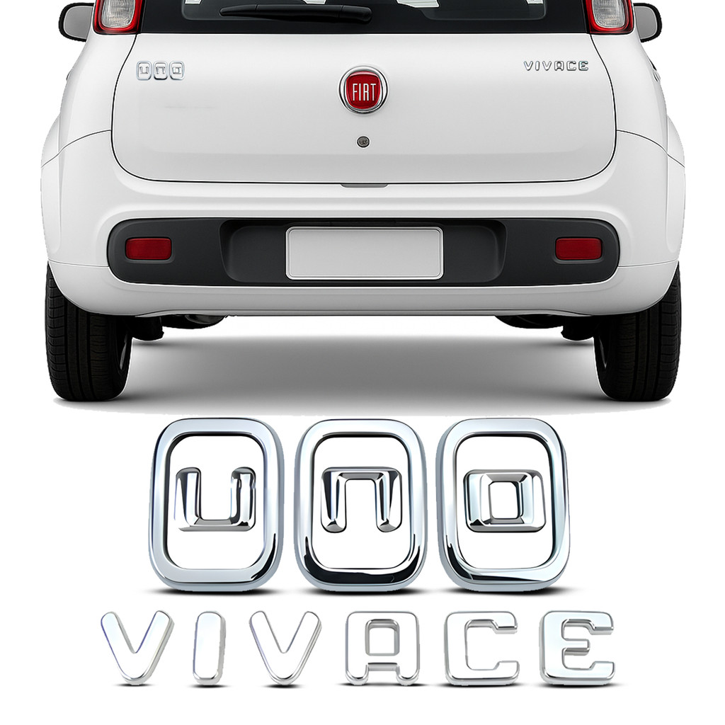 Emblema Letreiro Logo Cromado Traseiro Porta Mala Lateral Uno Vivace 2011 2012 2013 2014 2015 A 2021