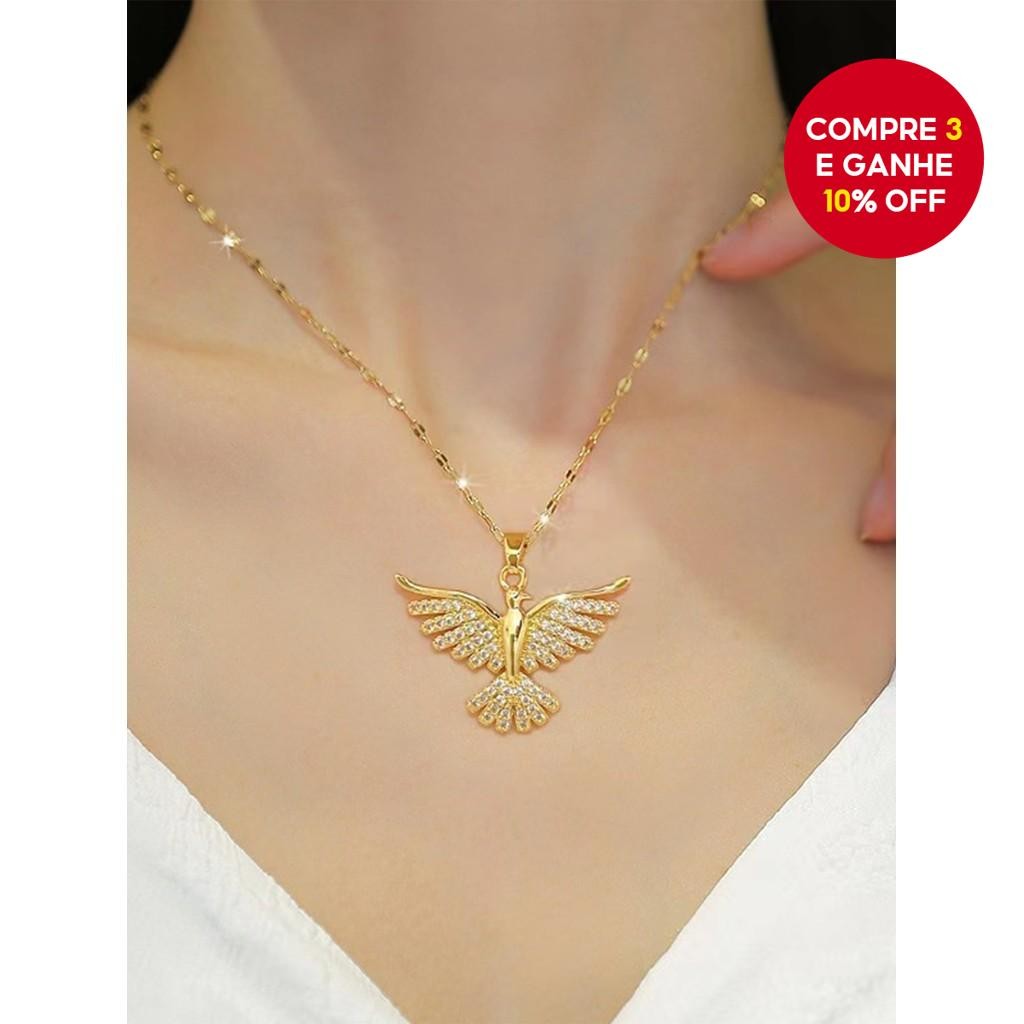 Colar Luxuoso De Aço Inoxidável Phoenix Pingente Design Elegante Para Mulheres 1 Peça