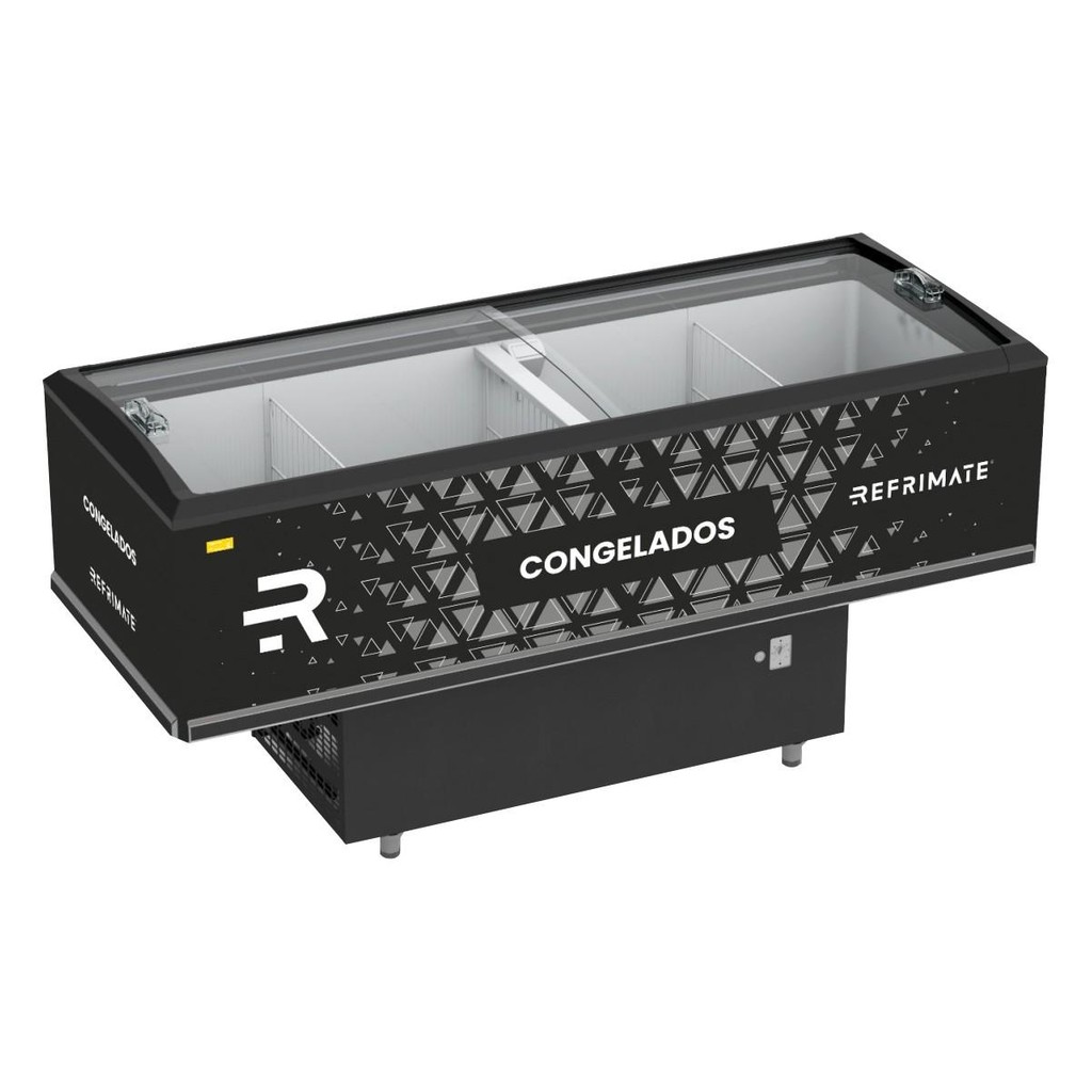 Expositor Ilha Vanguard Top de Congelados e Resfriados Vidro Curvo 2,00m Eivt 2000 - Refrimate 220v