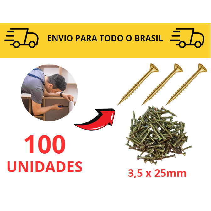 Kit 10 a 100 unidades  2,5cm Parafuso para Madeira Chipboard Philips/ MDF/ Marcenaria/ Parafuso