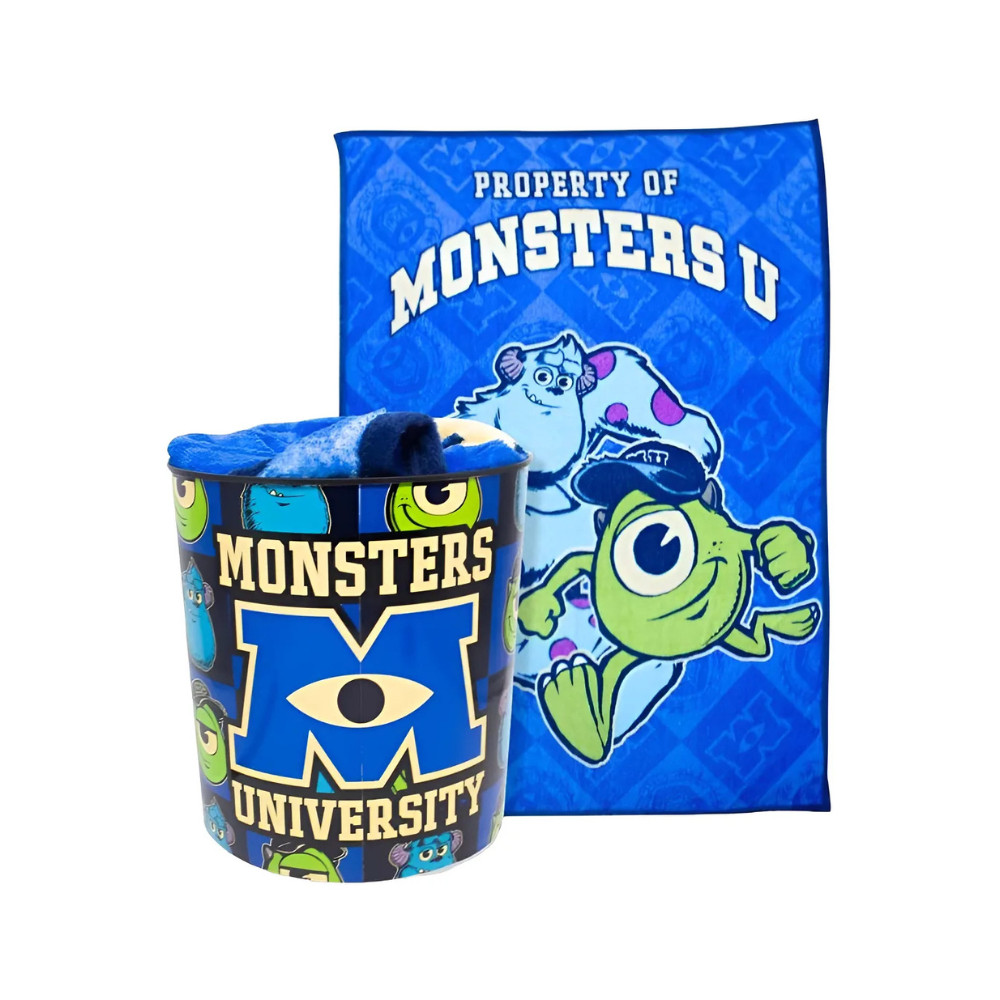 Kit Manta Solteiro com Balde Pipoca Sulley Monstros S.A. Disney Sessão Filmes Capacidade 5 Litros Zona Criativa