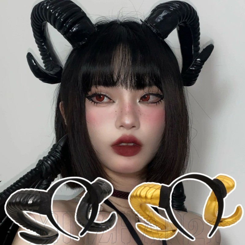 [Decoração De Halloween] Tiara De Chifre De Ovelha De Simulação-Moda , Hip Hop , Punk-Acessórios De Cabelo Para Vestir-A em Oferta na Shopee