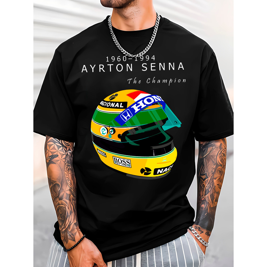 Camiseta Basica Camisa Ayrton Senna Capacete Formula 1 The Champion Rip Unissex lançamento 2024 Liquidação
