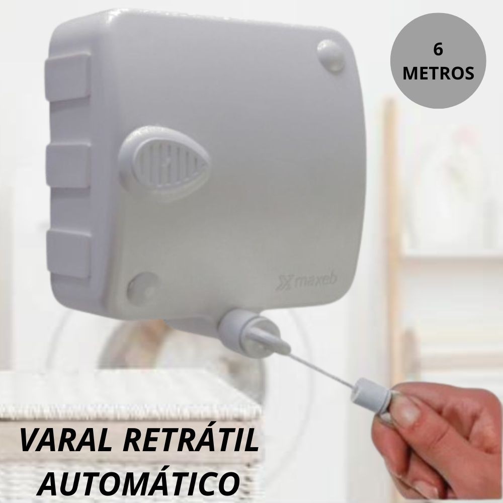 Varal de Parede Modular Retrátil Automático Com Trava Kit Instalação Portátil Compacto Roupa Peças Intimas 6 Metros Casa Apartamento Lavanderia Sacada Banheiro