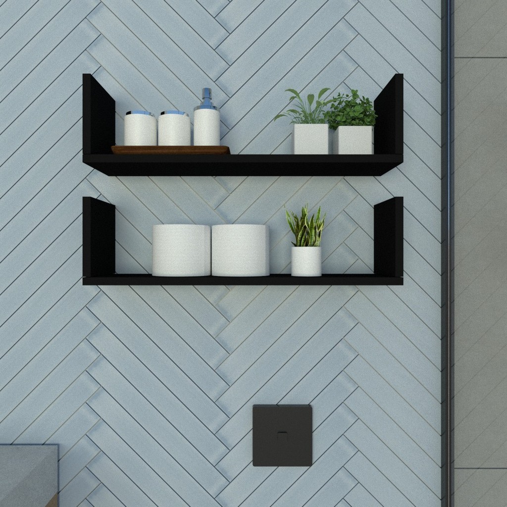 2UN NICHO ABA U P15cm Minimalista Preto MDF Organizador Banheiro Lavanderia  + ENVIO IMEDIATO