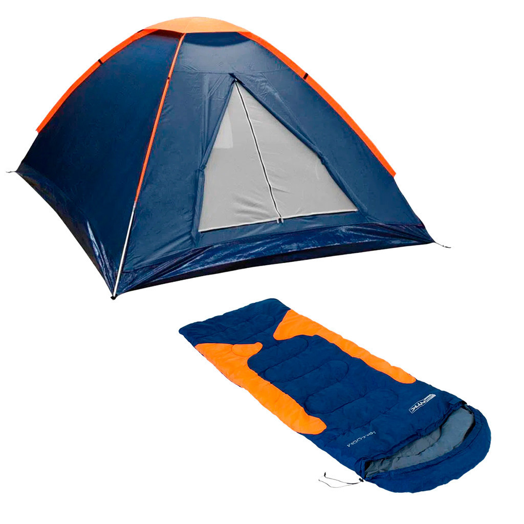 Barraca Camping Panda Iglu 2 Pessoas + Saco de Dormir Freedom Baixas Temperaturas Azul/Laranja - NTK em Oferta na Shopee