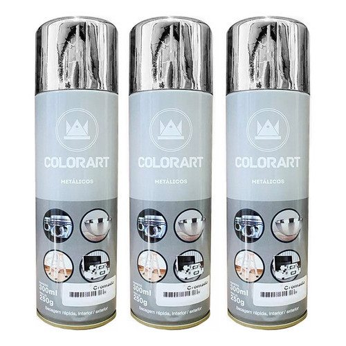 Kit 3 Tinta Spray Cromado Automotiva Carro Moto Roda 300ml