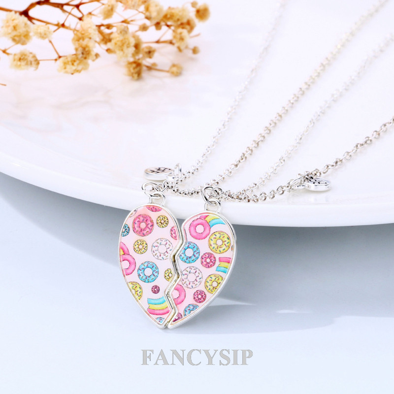 2Pcs/Set Donut Heart Shaped Magnet Melhores Amigos Colares BFF Casais Corrente Presentes De Amizade