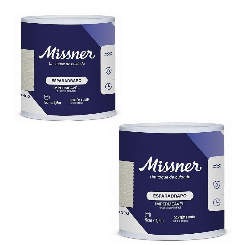 Kit C/2 Esparadrapo Branco 5cm x 4,5m Impermeável - Missner