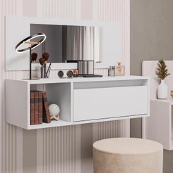Penteadeira Camarim com Espelho Suspensa 90cm 1 Gaveta Elle Z34 Branco - Mpozenato
