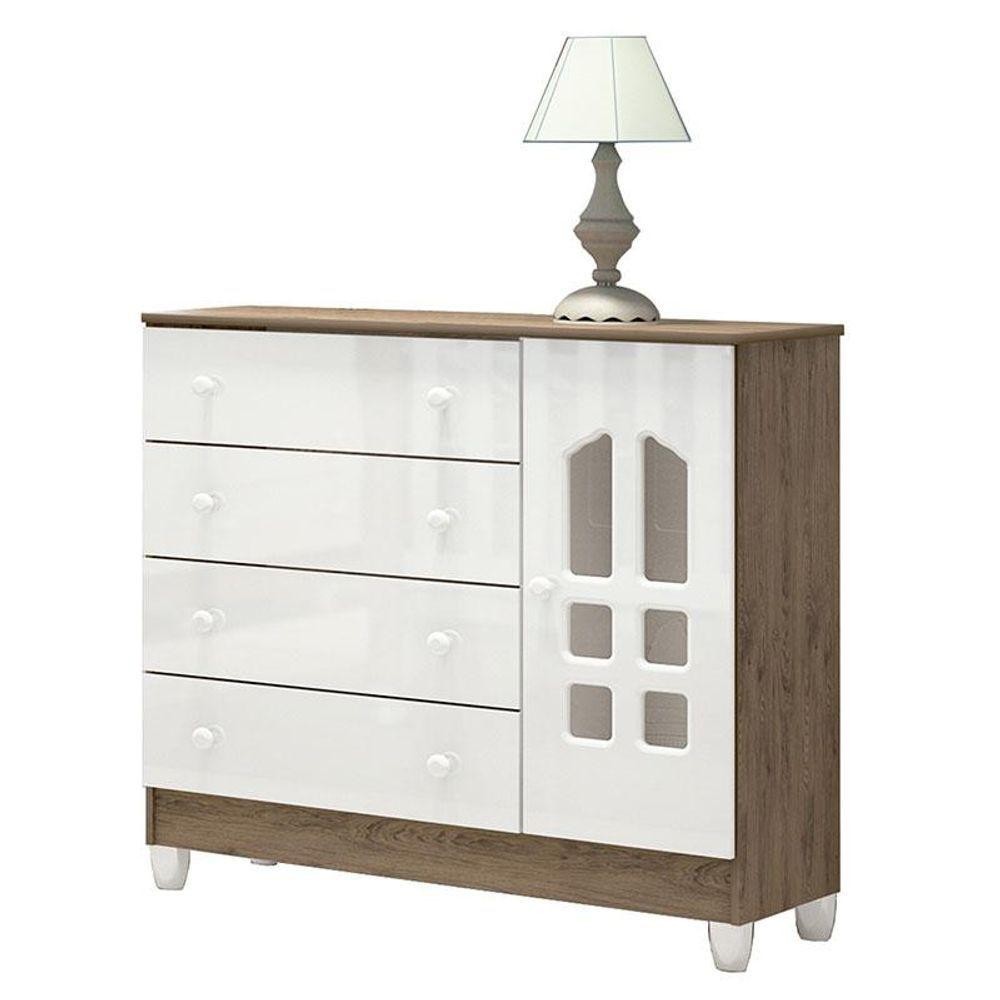 Cômoda Infantil Selena Branco Acetinado Amadeirado - Carolina em Oferta na Shopee