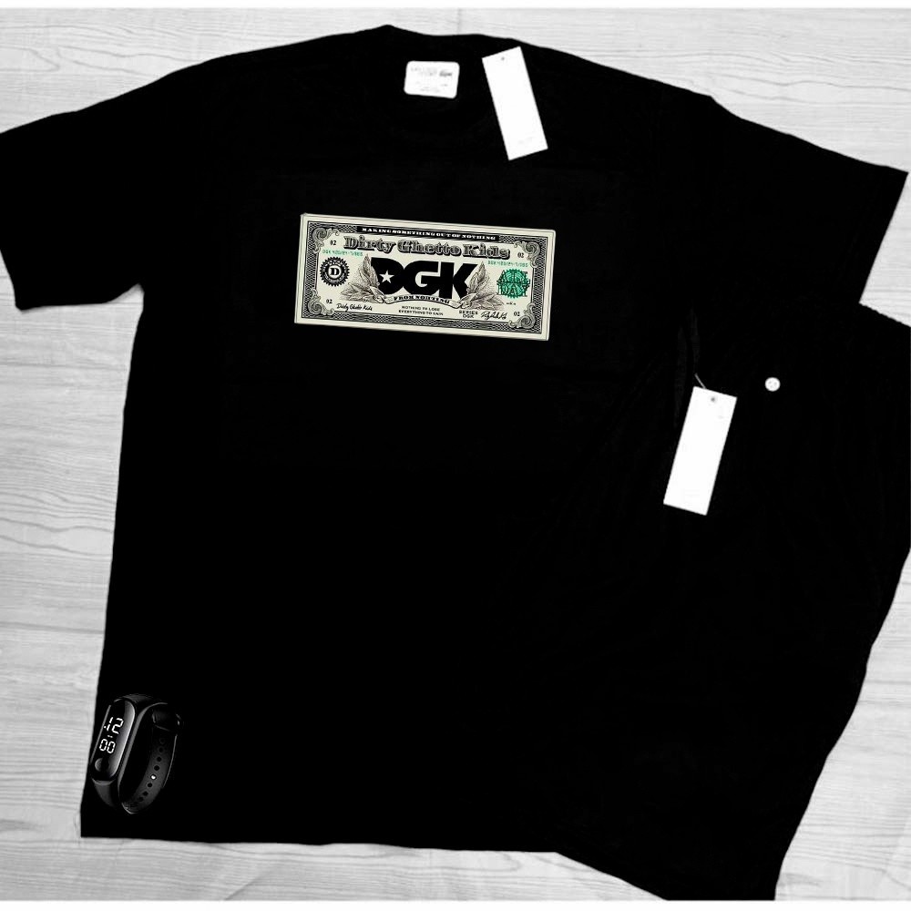 KIT camiseta algodão 100% mais bermuda + relogio digital estampa DGNK top caminhada em Oferta na Shopee