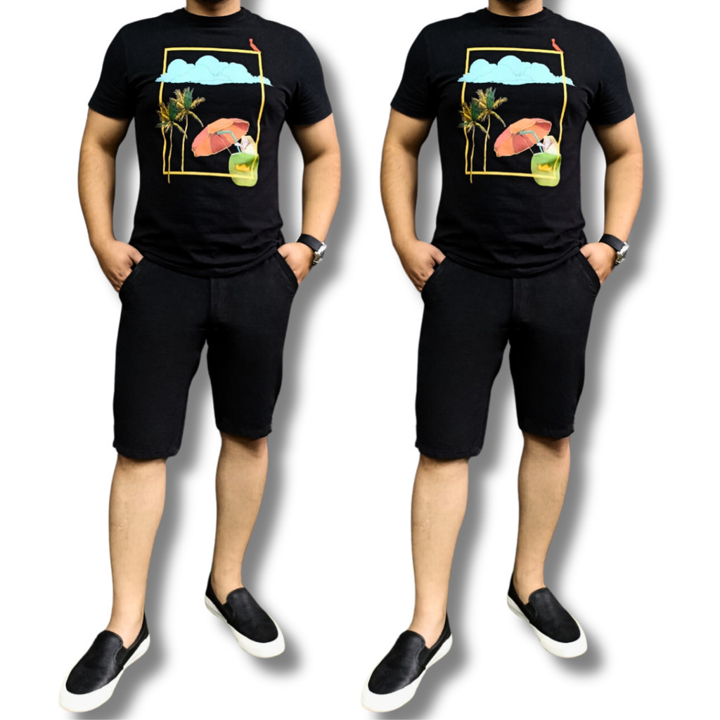 Kit 2 Bermudas Masculina Preta de Brim Sarja Esporte Fino Alfaiataria Social - Menor Preço - Qualidade Padrão Shopping -