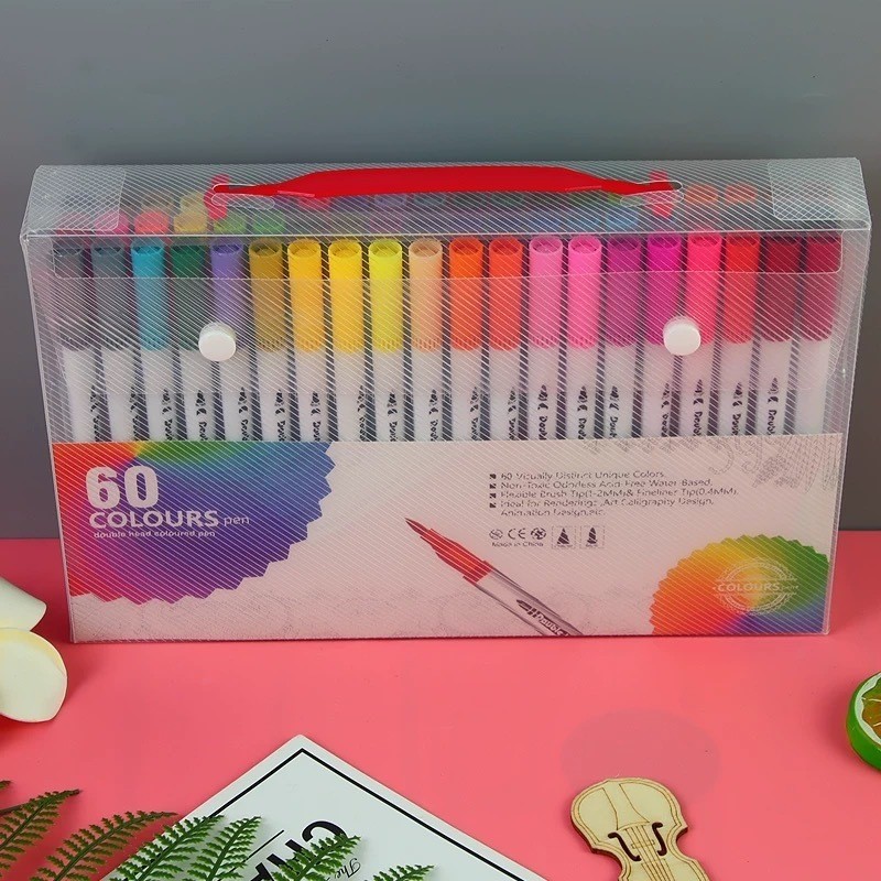 Kit 60 Caneta Brush Ponta Pincel Lettering Duas Pontas