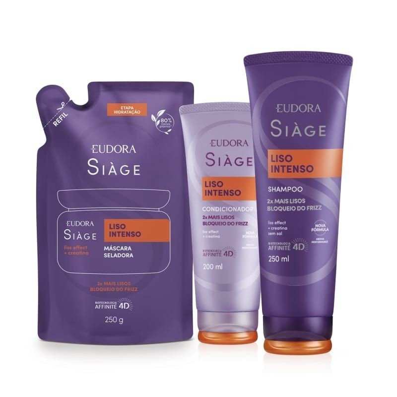 kit Siàge Liso Intenso: Shampoo 250ml + Refil Máscara Capilar 250g + Condicionador 200ml