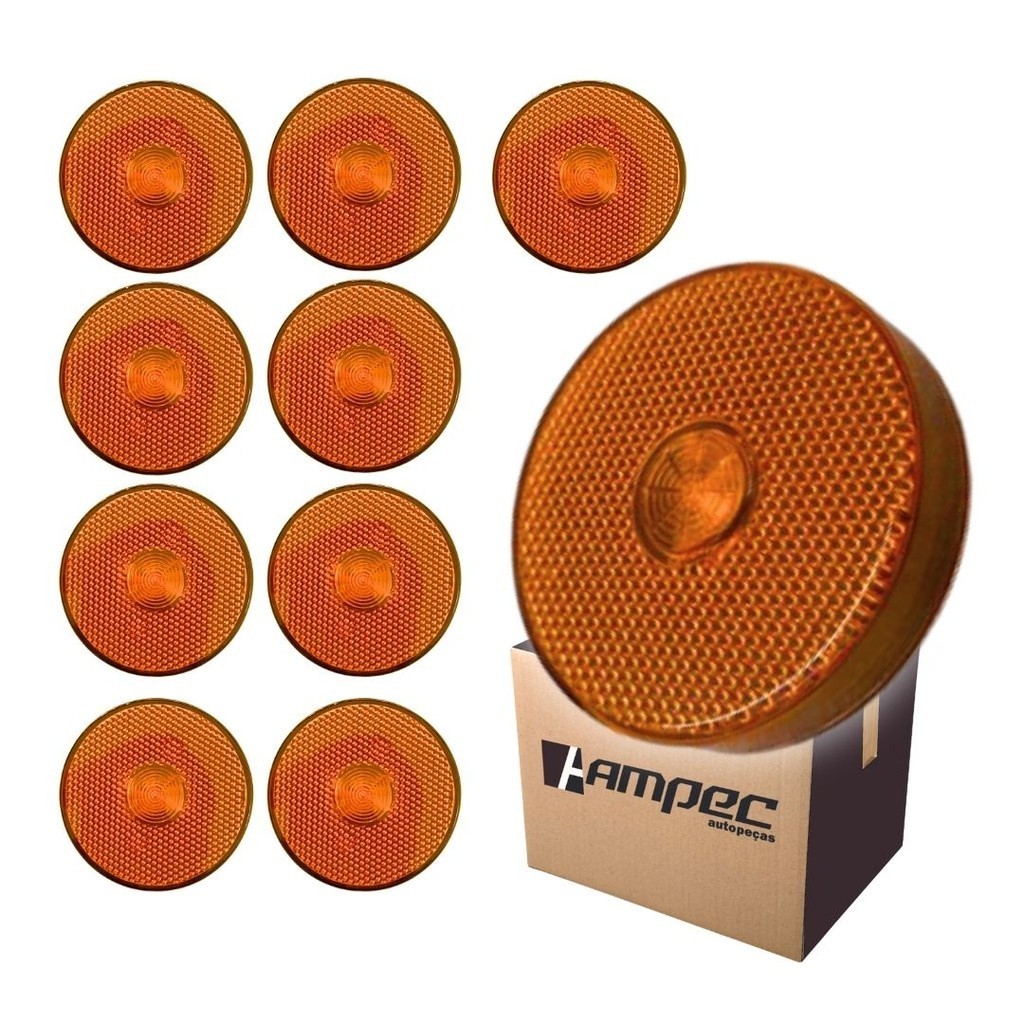 Kit 10 Lanterna Lateral LED Para Carreta Caminhão Trailer Reboque Sem Suporte Amarela G 85mm