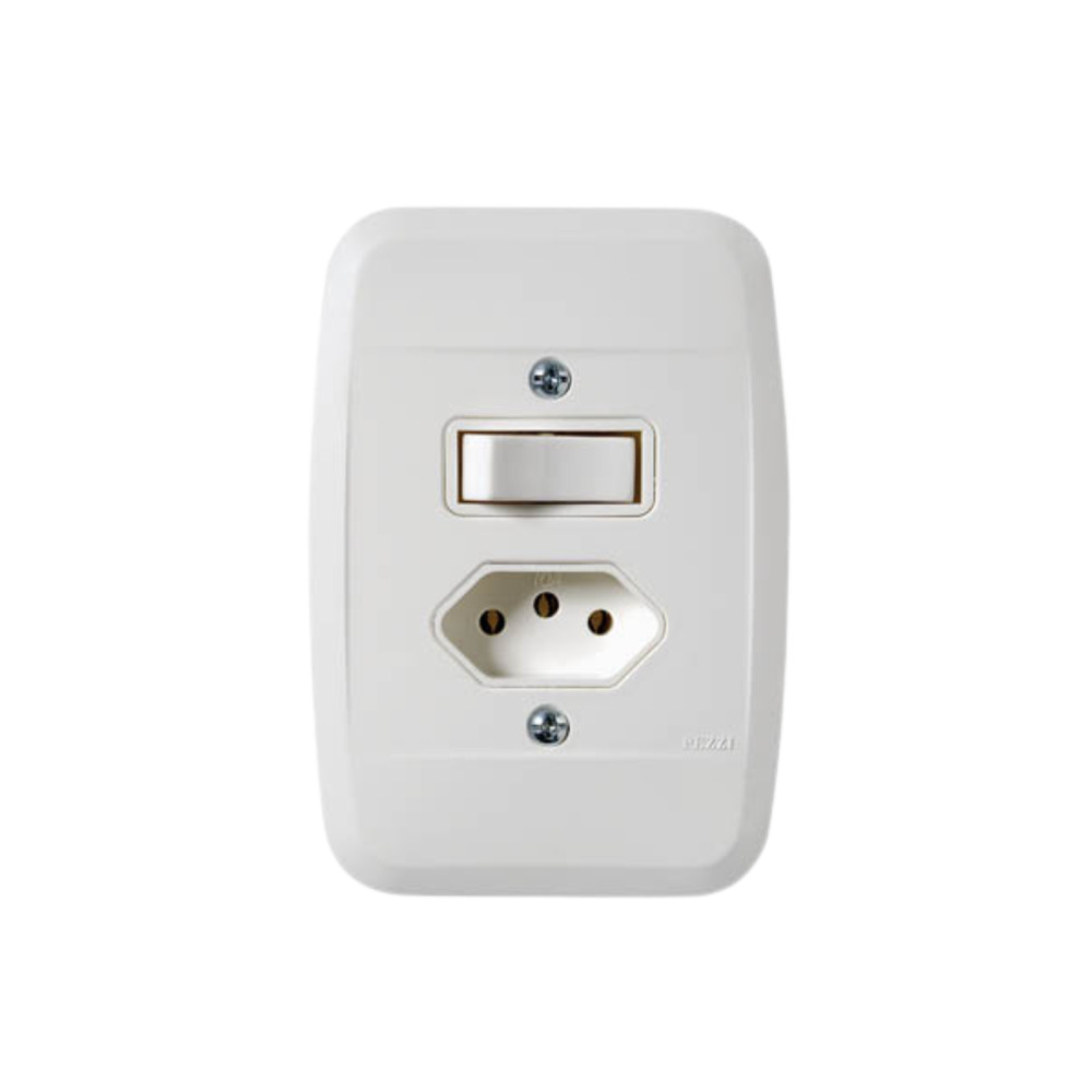 Conjunto Embutir C/Placa Branca - Pezzi 1 Interruptor Paralelo + 1 Tomada 10A