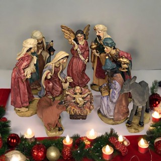 Presépio de Natal Completo 11 Peças em Resina  Conjunto Tradicional Durável para Decoração...