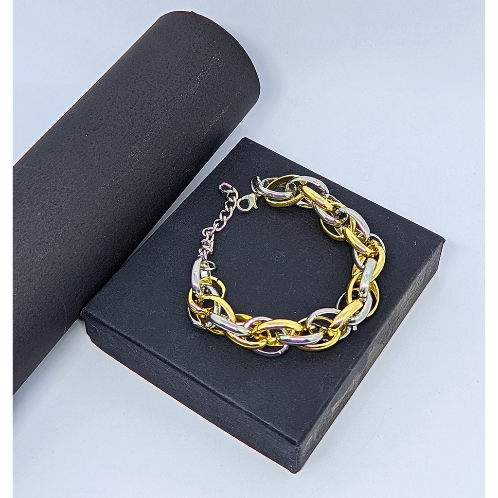 Pulseira Corrente elos grosso elo duplos Oval mix duas cores Dourado com Prata Folheado Ouro Pulseiras Feminino Moda