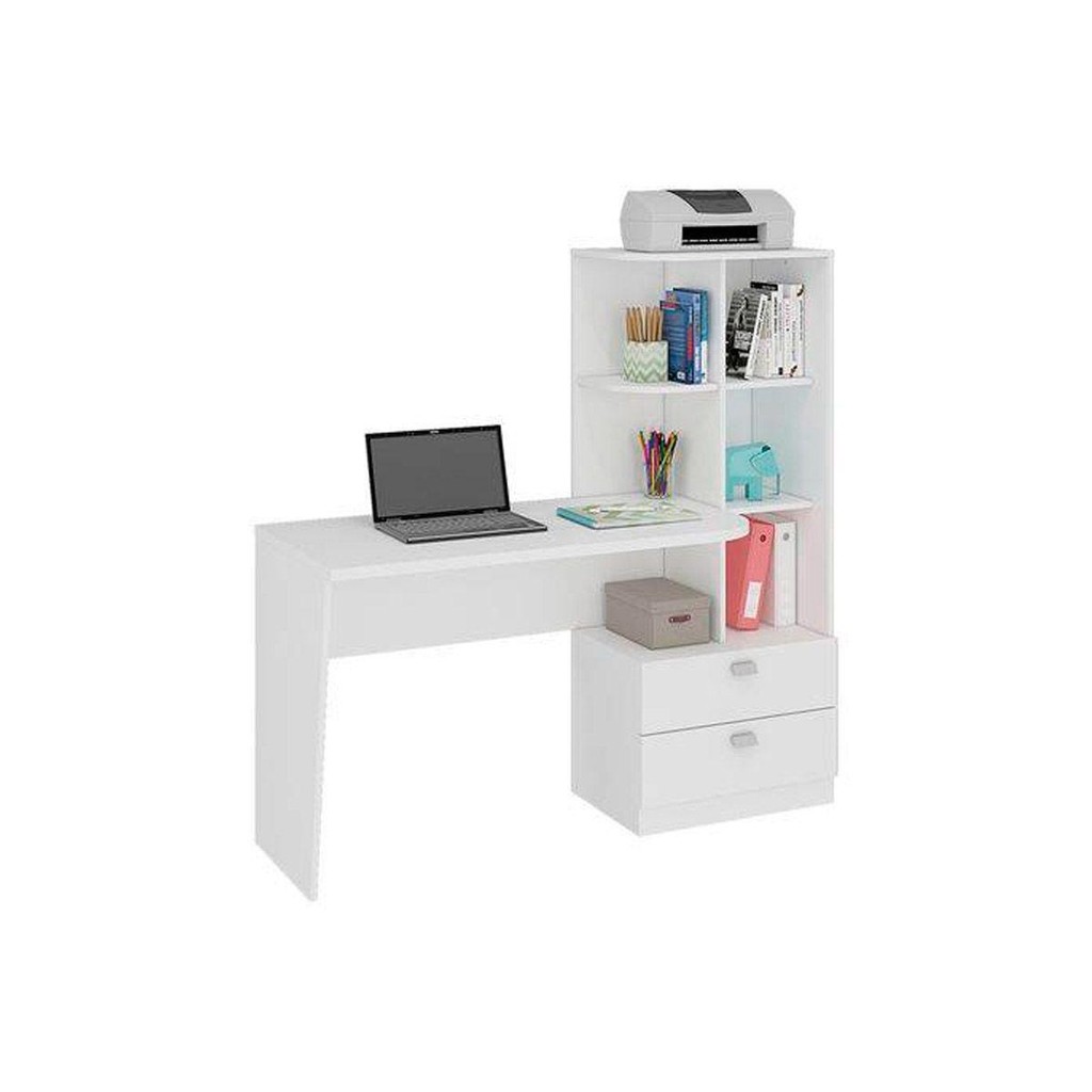 Mesa de Computador Elisa c/ 2 Gavetas e 6 Nichos Branco - Permóbili em Oferta na Shopee