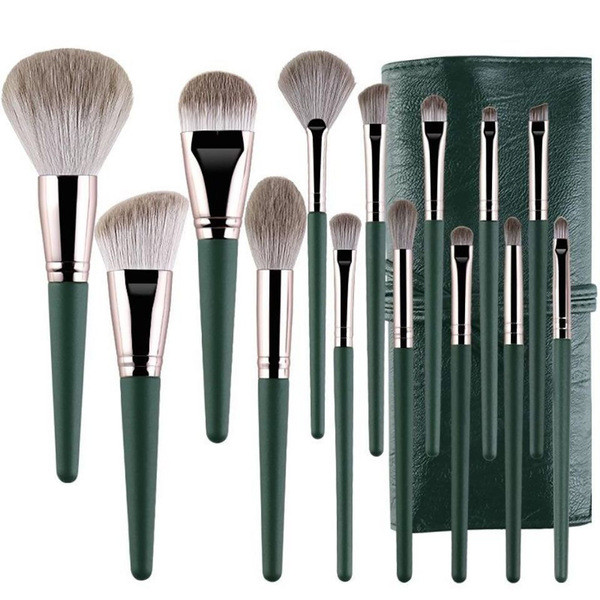 kit de pincel de maquiagem kit pincel 14 pincéis de maquiagem Green Cloud, conjunto de pincéis de maquiagem facial, pincel de pó super macio, pincel de blush, conjunto completo de ferramentas de beleza