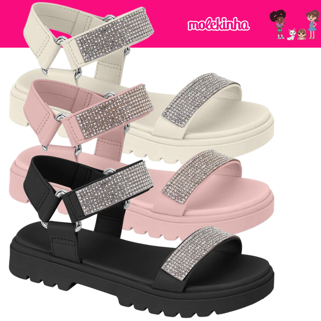 Sandália Feminina Infantil Molekinha Tratorada Strass Brilho Conforto em Oferta na Shopee