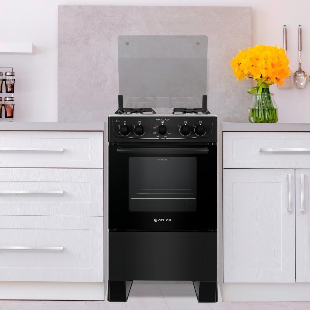 Fogão 4 Bocas Atlas Mônaco Plus com Forno 50L Preto 127V/220V em Oferta na Shopee