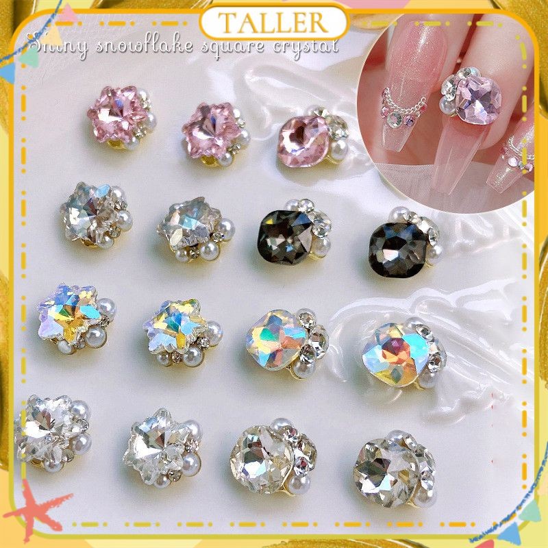 1pc Nail Art Fat Square Pile Drill Jewelry Snowflake Pearl Pointed Bottom Big Diamond Alloy Charm Nail Decoration Manicure Tool For Nail Shop TALLER