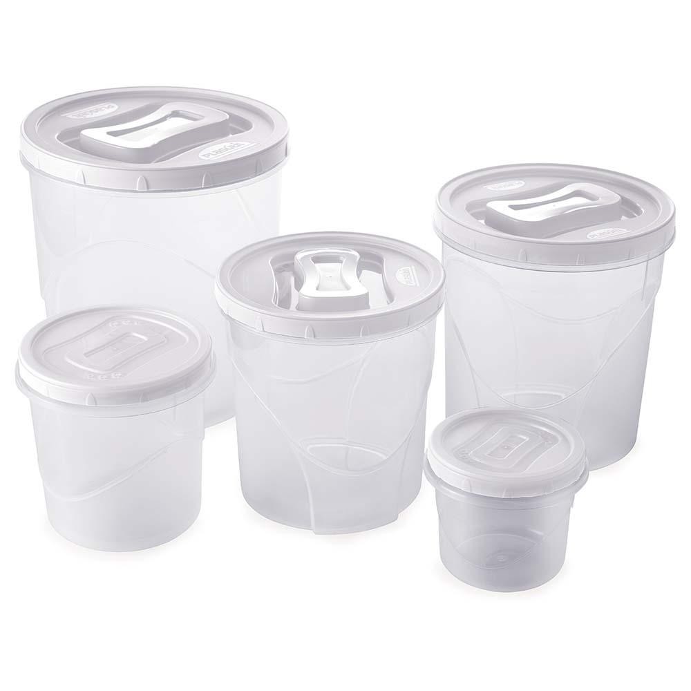 Kit 5 Potes Mantimentos Grandes Redondos Branco Plasútil - Home & Living