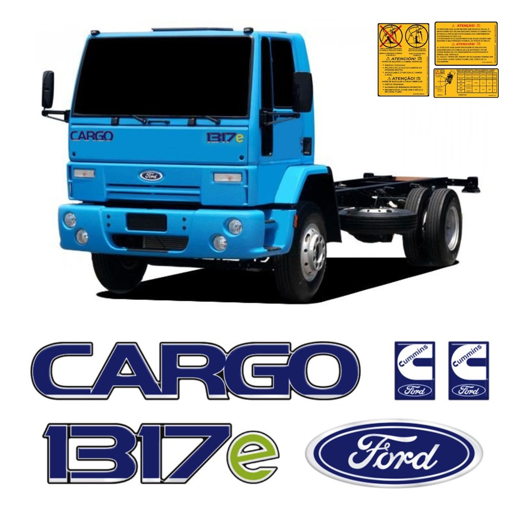 Kit Adesivos Cargo 1317e Cummins Emblemas Caminhão Ford Azul Genérico
