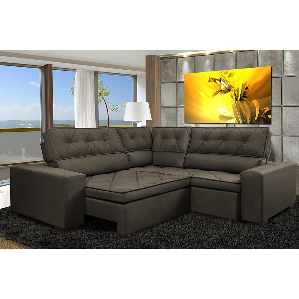 Sofa de Canto Retrátil e Reclinável com Molas Cama inBox Austin 2,20m x 2,20m Suede Velusoft Café em Oferta na Shopee