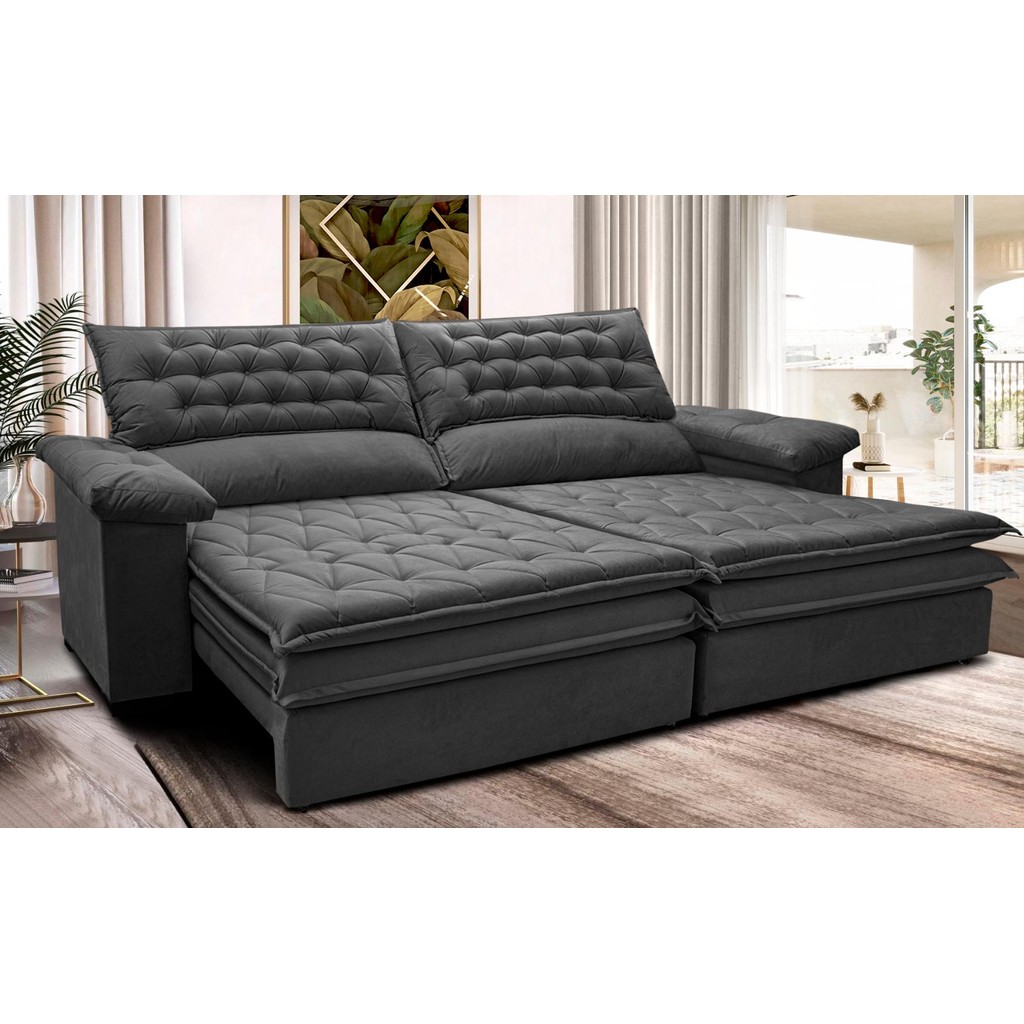 Sofá Retrátil e Reclinável 2,52m Molas Ensacadas Cama inBox Alemanha com Espuma Viscoelástico Velusoft Cinza em Oferta na Shopee